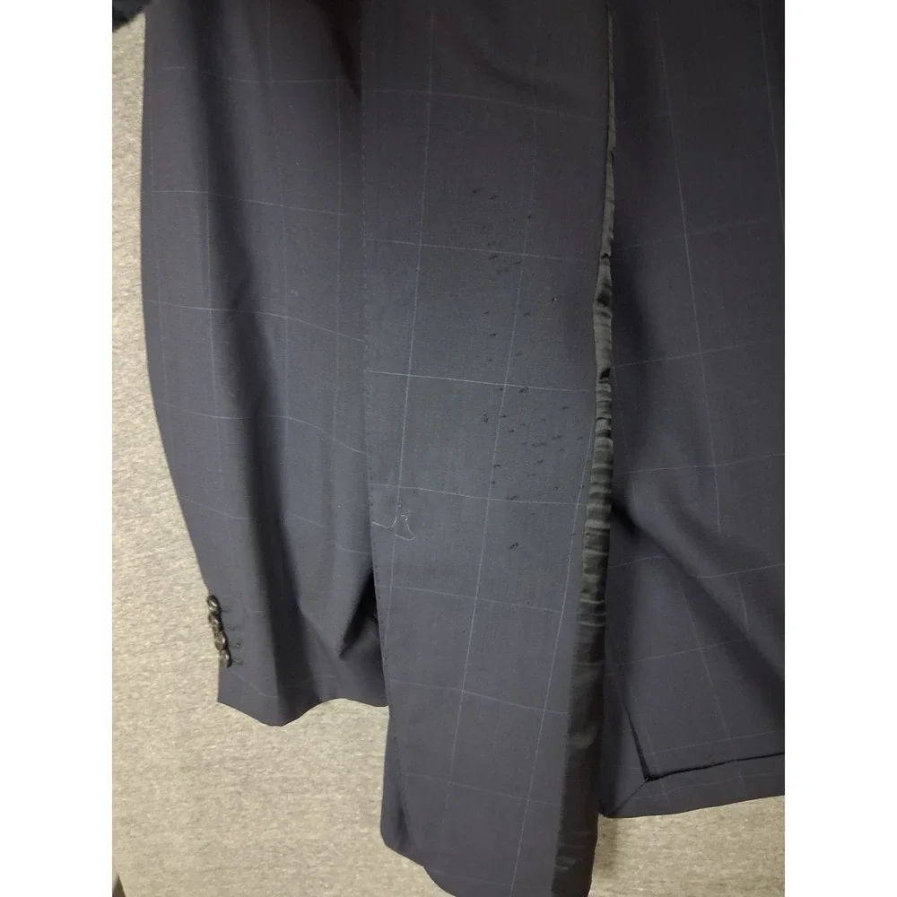 Ermengeldo Zegna Mens Jacket 44R Blue Pinstripe Plaid Wool Sportcoat Blazer